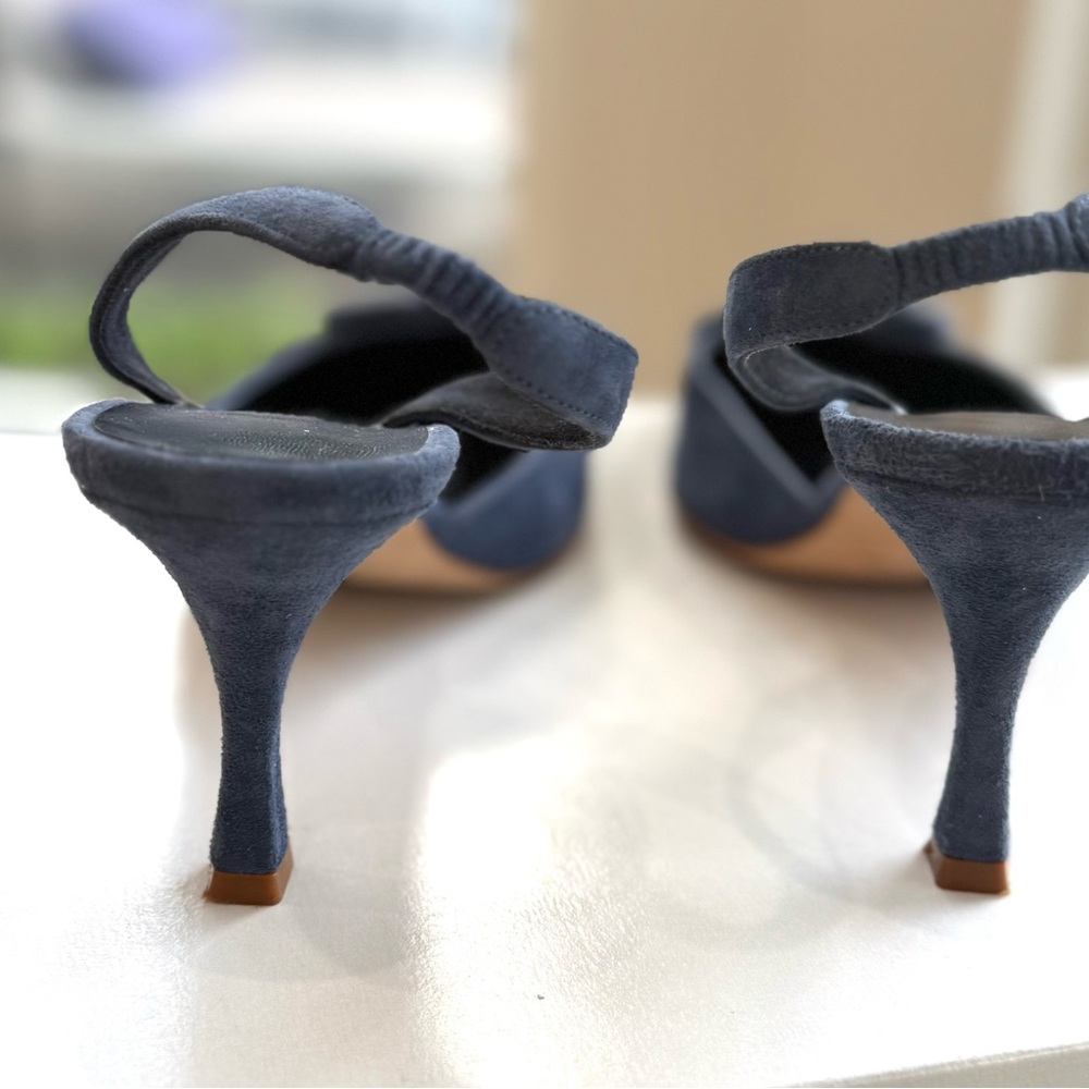 Manolo Blahnik Dark Blue Suede Slingback Heels - Picture 7 of 11